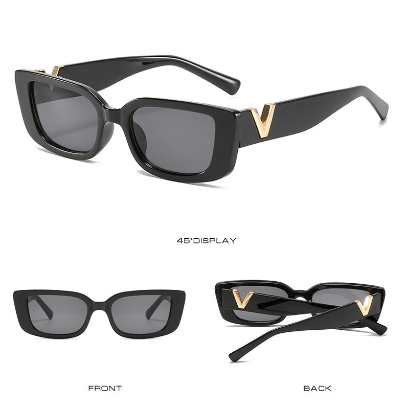 Gafas de sol con montura de ojo de gato para hombre y mujer, lentes de sol de lujo con forma de V, a la moda, rectangulares, con bisagras de Metal, UV400, 2023