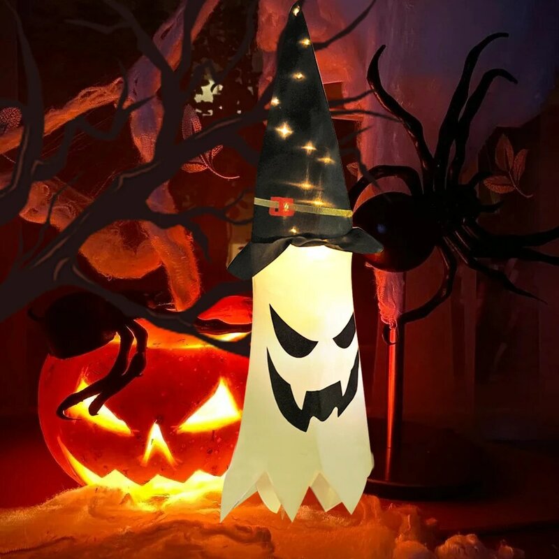 Halloweenowy kapelusz wiedźmy lekki duży kreator LED czołówka kostium na Halloween rekwizyty na zewnątrz na drzewo wiszący Ornament wystrój domu świecący