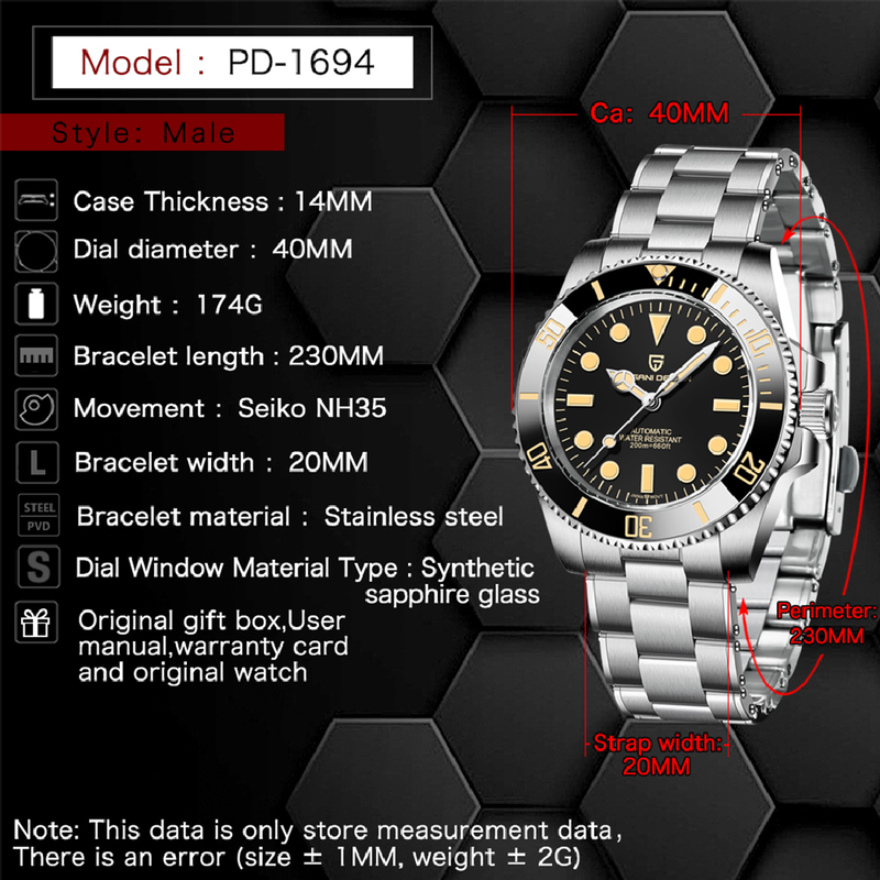 PAGANI DESIGN-Reloj de pulsera mecánico superluminoso para hombre, con bisel de cerámica, cristal de zafiro, automático, masculino