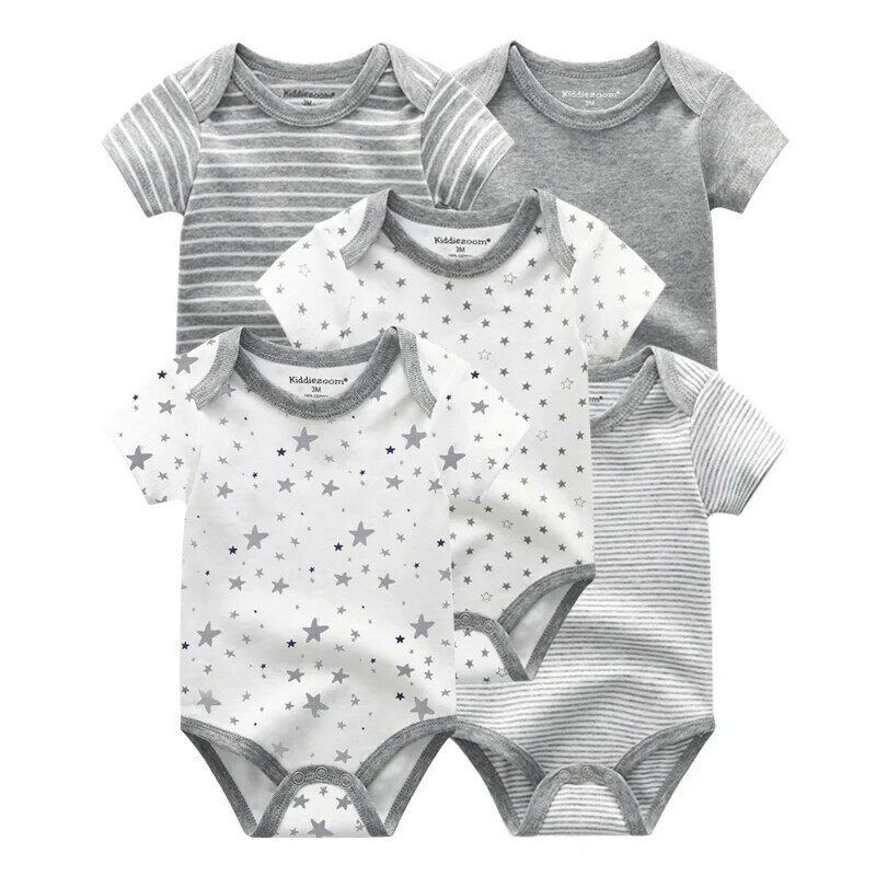 Kiddiezoom 5 pz/lotto moda neonato 100% cotone neonato ragazza body manica corta morbido neonato tutine Baby Shower regali