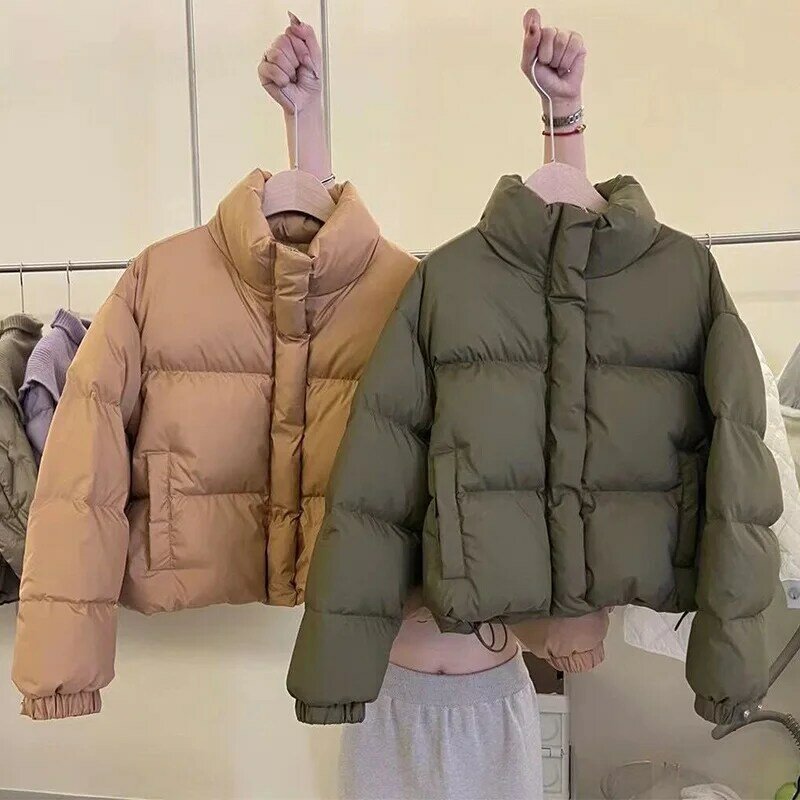 Stand Collar Oversize Down Parkas Coat Autumn Winter Women Warm Thick White Duck Down Jacket Ladies Short Loose Puffer Outwears