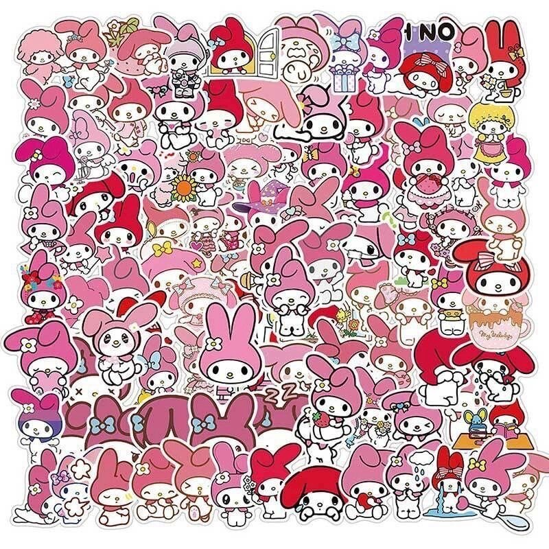 100 buah Kawaii My Melody Kuromi Hello Kitty stiker untuk anak perempuan DIY Laptop ponsel Diary lucu kartun Sanrio stiker