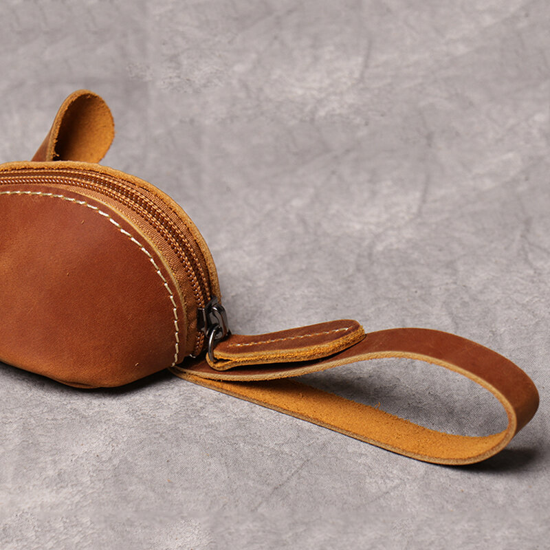 Bolsa de moedas de couro genuíno criativo bonito mouse saco de armazenamento tendência zíper bolso das mulheres dos homens carteiras portáteis crianças chaves sacos