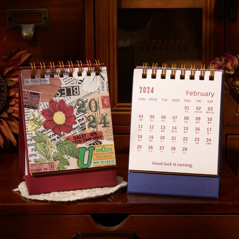 Programação diária Standing Flip Calendar, Agenda Organizer, Desktop Planner, Anual, 2024