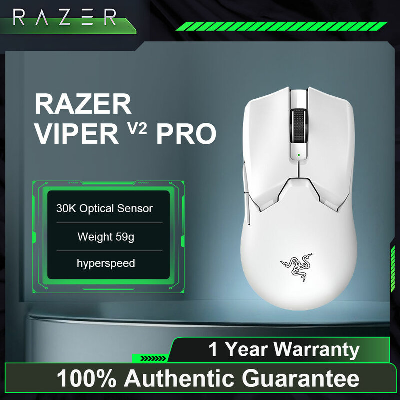 Razer Viper V2 Pro-น้ำหนักเบาพิเศษ, เมาส์ไร้สาย, ไม่มีไฟ RGB, เซ็นเซอร์แสง30K, สวิตช์ออปติคัลเมาส์