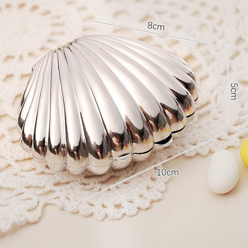 Gold Silver Shell Favor Candy Boxes Wedding Gift Box Biscuit Cookies Packaging Box Jewelry Storage Organizer Party Supplies
