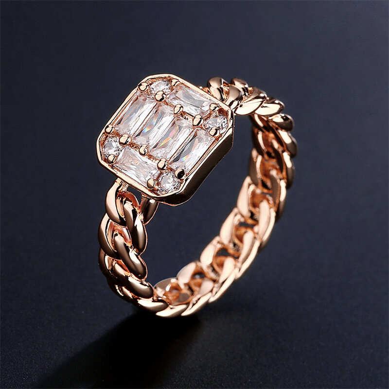 UILZ Trend Geometric Cubic Zirconia Rings Silver Gold Color Ring For Women Exquisite Anniversary Engagement High Quality Jewelry