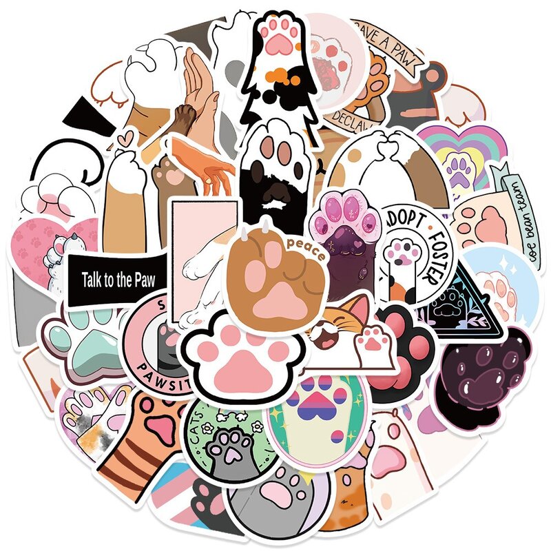 Pegatinas de dibujos animados de Pata de Gato, 61 piezas, calcomanía Kawaii para decoraciones, álbum de recortes, diario, botella de agua, portátil, equipaje