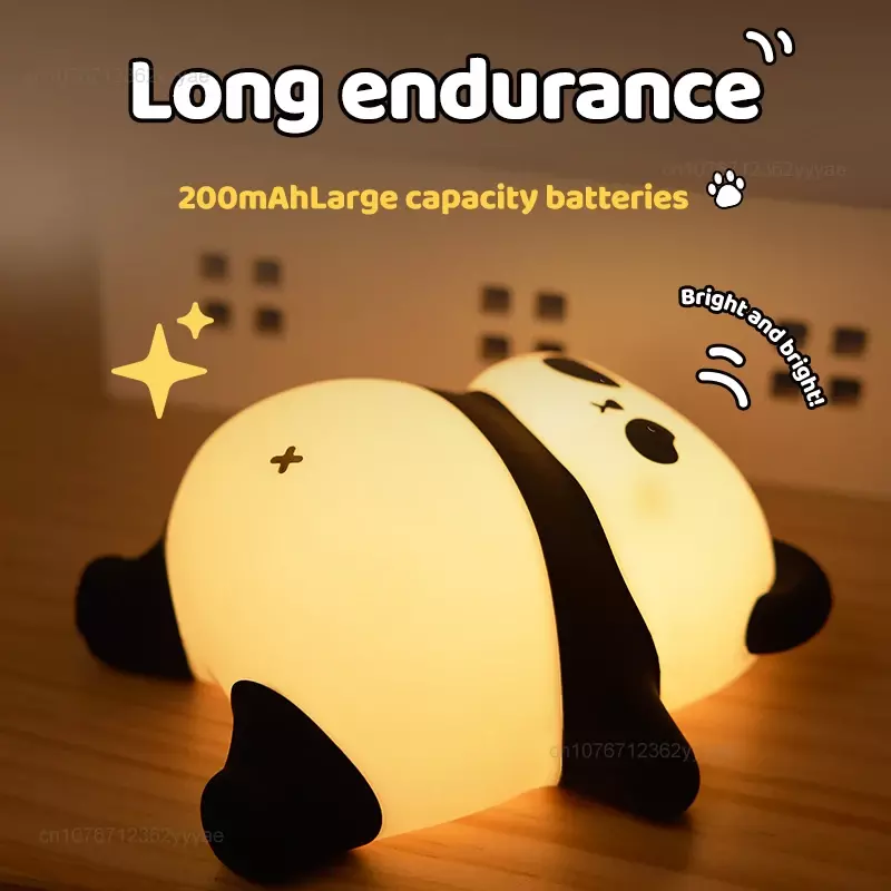 Cute Panda Silicone Night Light Rechargeable Adjustable Brightness Timing Touch Sensor Table Lamps Kids Children Birthday Gifts