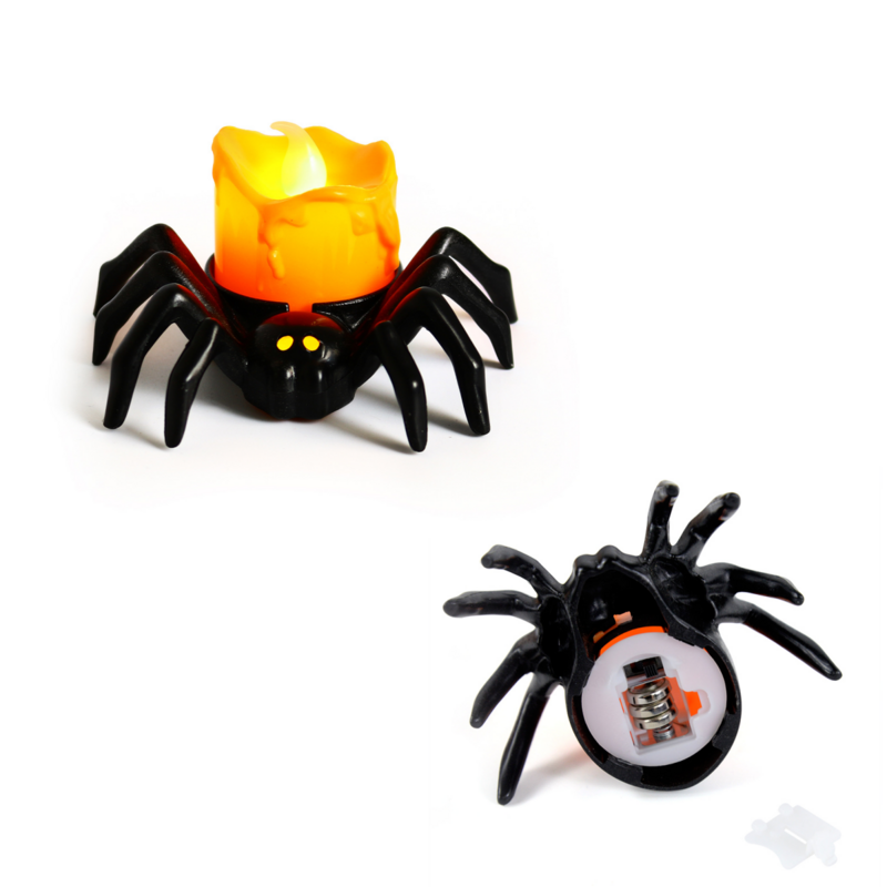 Lampu lilin elektronik LED Halloween, 2 buah lampu labu laba-laba untuk lampu malam rumah dekorasi pesta alat peraga kesalahan rumah hantu