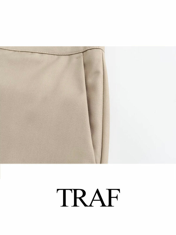 TRAF-Calças justas lardas femininas, calças com zíper, cintura alta, stretch, terno de escritório, moda primavera, Y2K, 2024