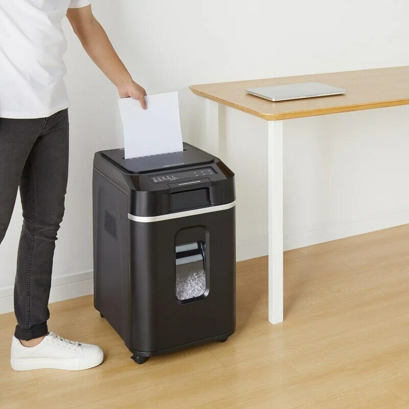 Basics 200-Sheet Auto Feed Cross Cut Paper Shredder with Pullout Basket, Black - NEW