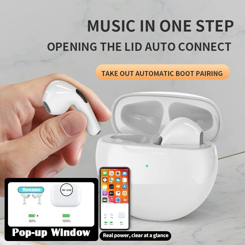 Air Pro6 TWS Smart Touch Control Fones De Ouvido Sem Fio, Fones De Ouvido Bluetooth 5.2, Esporte Fones De Ouvido, Música Headset para Todos os Smartphones