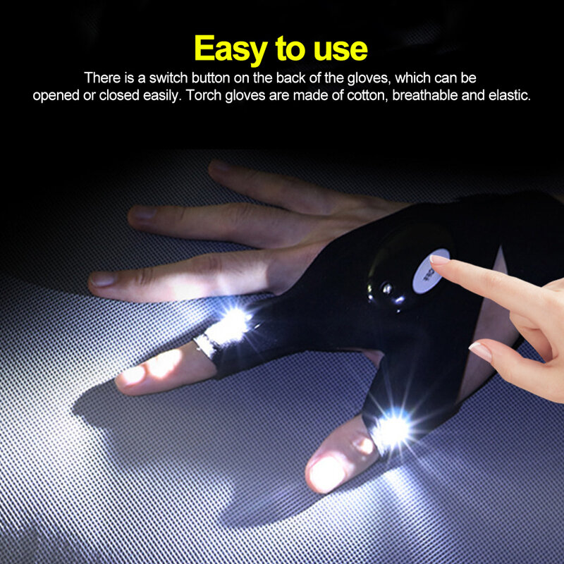 1 para Outdoor regulowany wędkarski magiczny pasek rękawiczki bez palców lampka nocna wodoodporne rękawice wędkarskie z latarką LED Light
