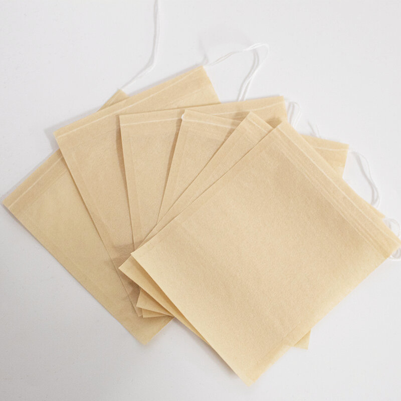 Bolsas de té con cordón de papel Biodegradable, filtro ecológico, bolsas de té vacías, polvo de hojas sueltas, medicina Herbal, 100 Uds.