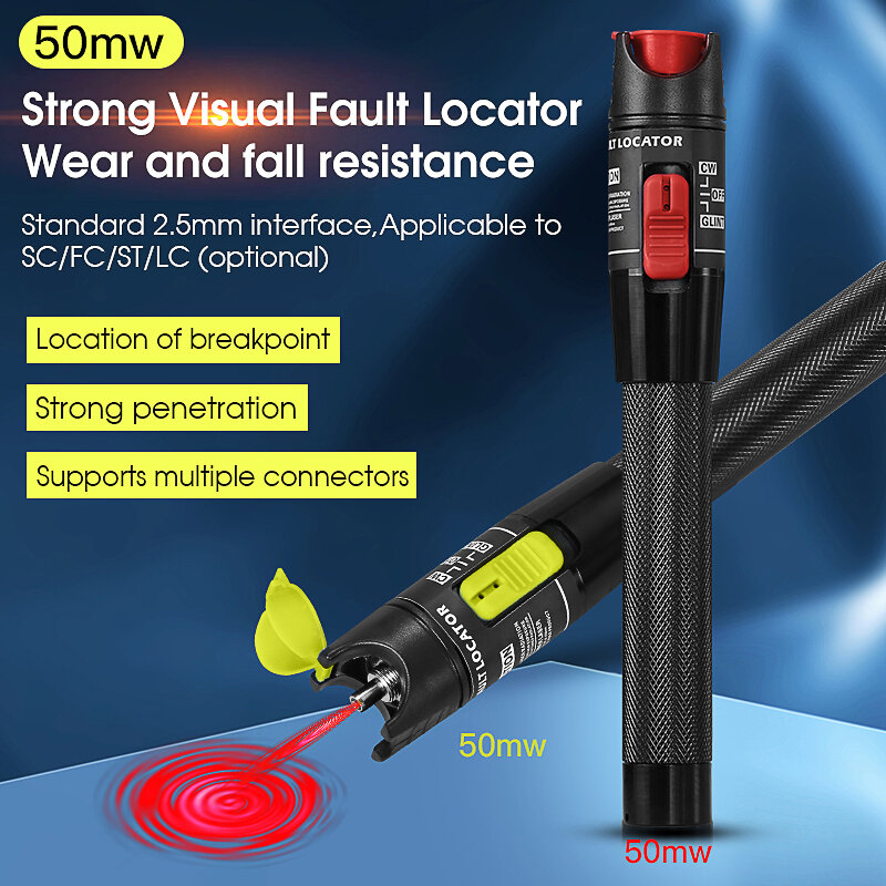 COMPTYCO Visual Fault Locator 1/10/20/30/50mW Fiber Optic Cable Tester Pen SC/FC/ST 2.5mm Interface FTTH Optical Fiber Test Tool