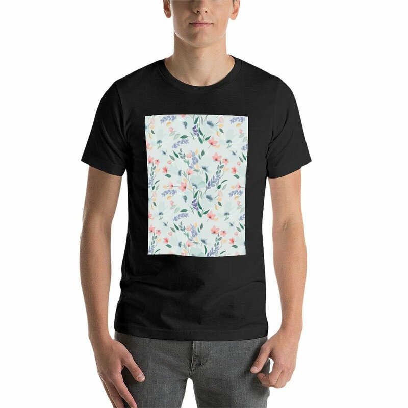 Spring Bouquet Watercolor T-Shirt for a boy new edition Aesthetic clothing blacks Short sleeve tee men