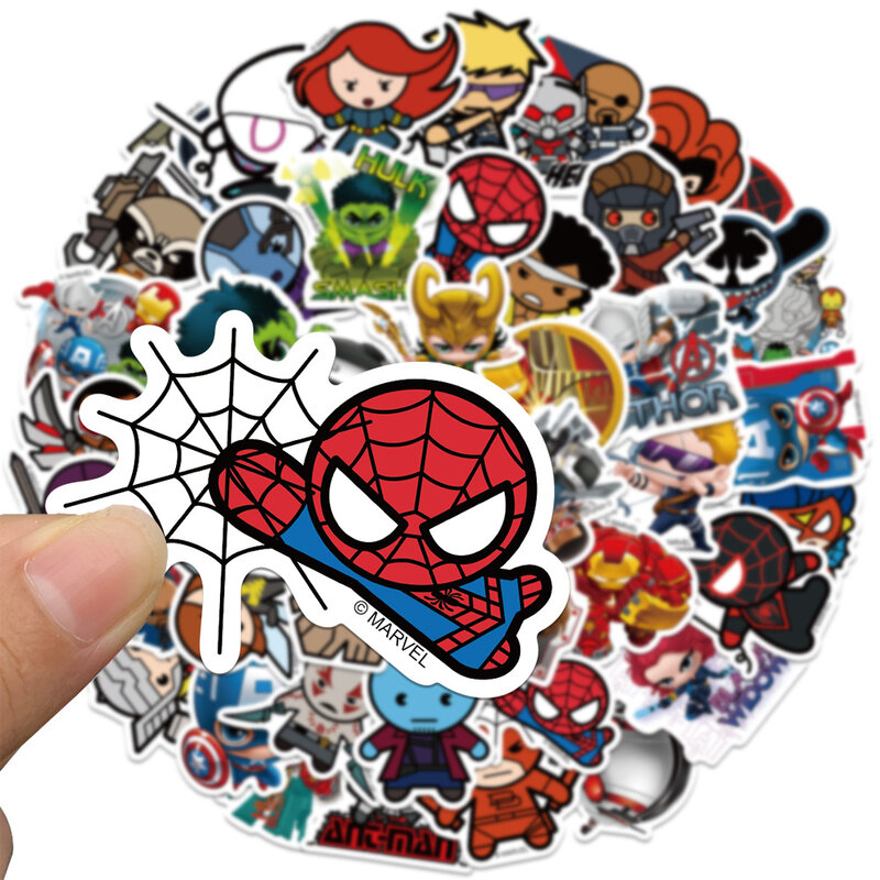 50PCS Disney Cartoon Q version Marvel Avengers Stickers Movie Anime Decal Skateboard Laptop Cute Kawaii Sticker Pack giocattolo per bambini