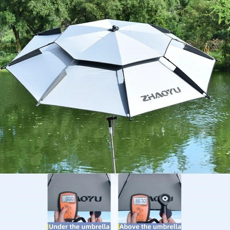 Guarda-chuva de pesca ao ar livre atualizado, ajustável grande, dupla camada espessa, dobrável guarda-sol de praia, 2.0 m, 2.2 m, 2.4 m, 2.6m