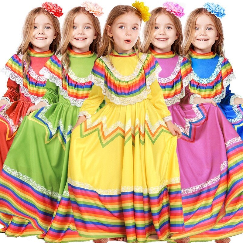 Vestido de princesa mexicana tradicional feminino, Estilo étnico, Halloween, Carnaval, Birthday Party