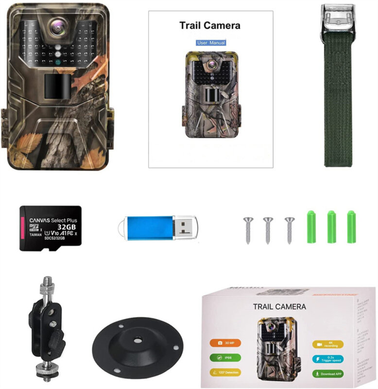 야외 야생 동물 모니터링 트랩 게임 캠, 36MP 트레일 카메라, 2k 120 감지 범위, IP66 방수, 글로우 나이트 비전