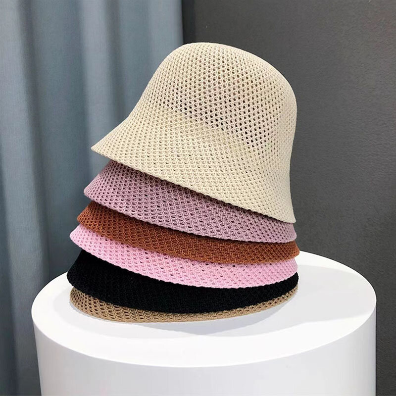 Damska czapka rybaczka lato wydrążona cienka oddychający kapelusz przeciwsłoneczny damska czapka plażowa Panama składana na zewnątrz japońska dzierżawka fiszierska