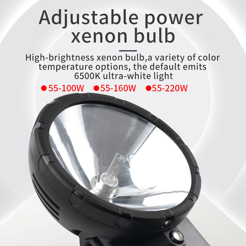 High Power 220W Xenon Searchlight กลางแจ้งขับรถด้วยตัวเองแบบพกพาไฟฉายภายนอก12VHID Searchlight