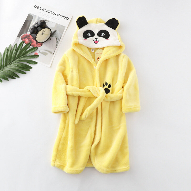 New Autumn Winter Kids Hooded Bathrobe Baby Bath Robes Boys Girls Cartoon Rabbit Panda Flannel Pajamas Long Sleeve Towel Robe