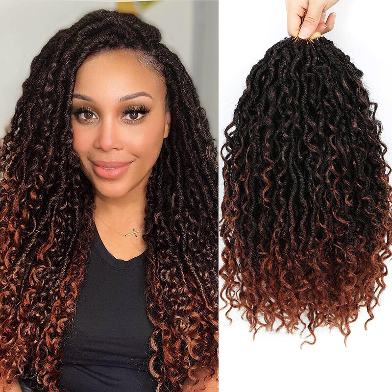 Curly Faux Goddess Locs Crochet Hair 18Inch Pre Looped Synthetic Deep Curly Hairstyle Hippie Locs Crochet Braids Extensions