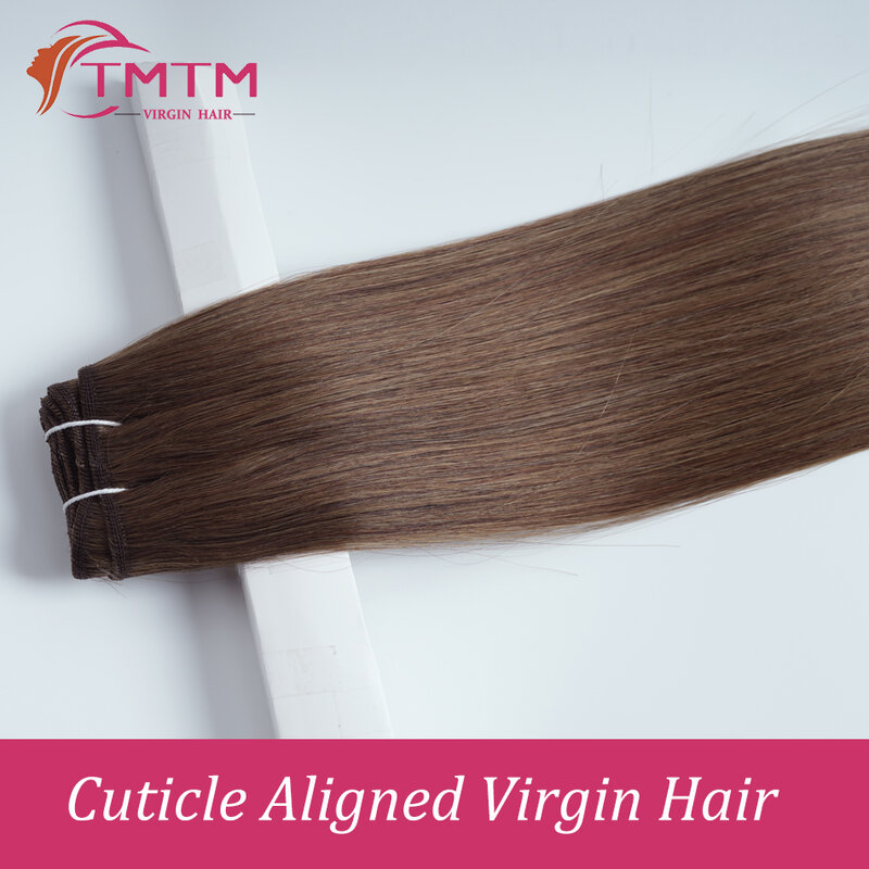 Tmtm Russische Virgin Haar Inslag Cuticula Uitgelijnd Natuurlijke Bruin Bone Straight Hair Extensions Machine Gemaakt Weave 50G 100G verkoop