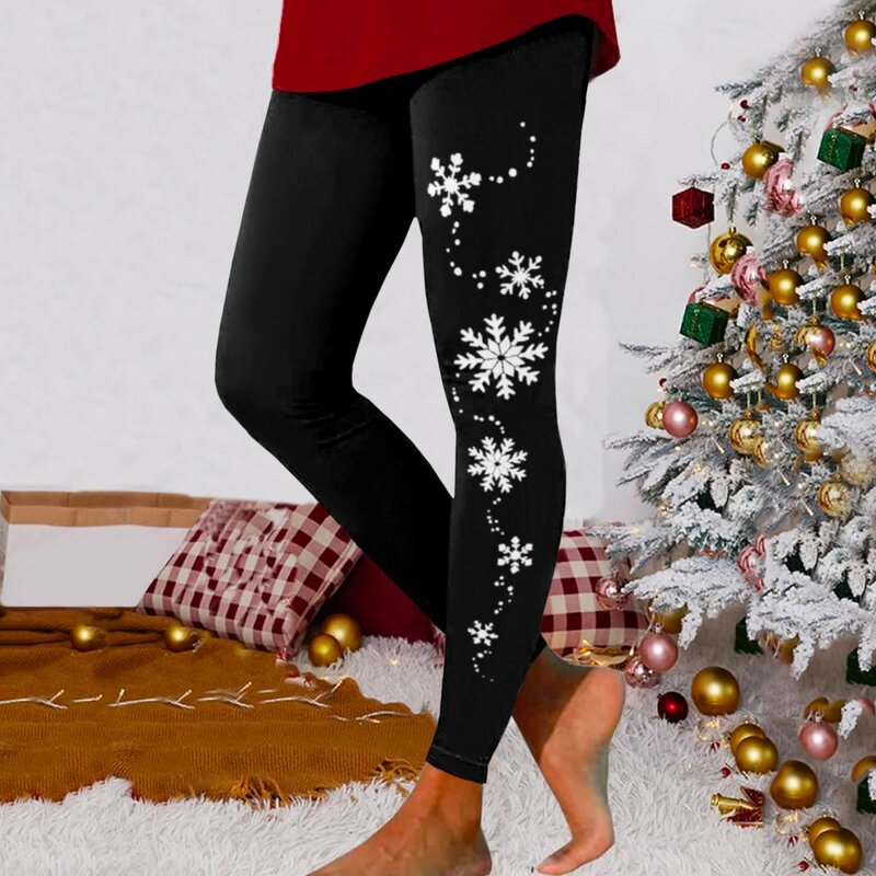 Feliz Natal, leggings de fitness sem costura para mulheres, cintura alta, casual, treino, calça estampada, macia, elástica