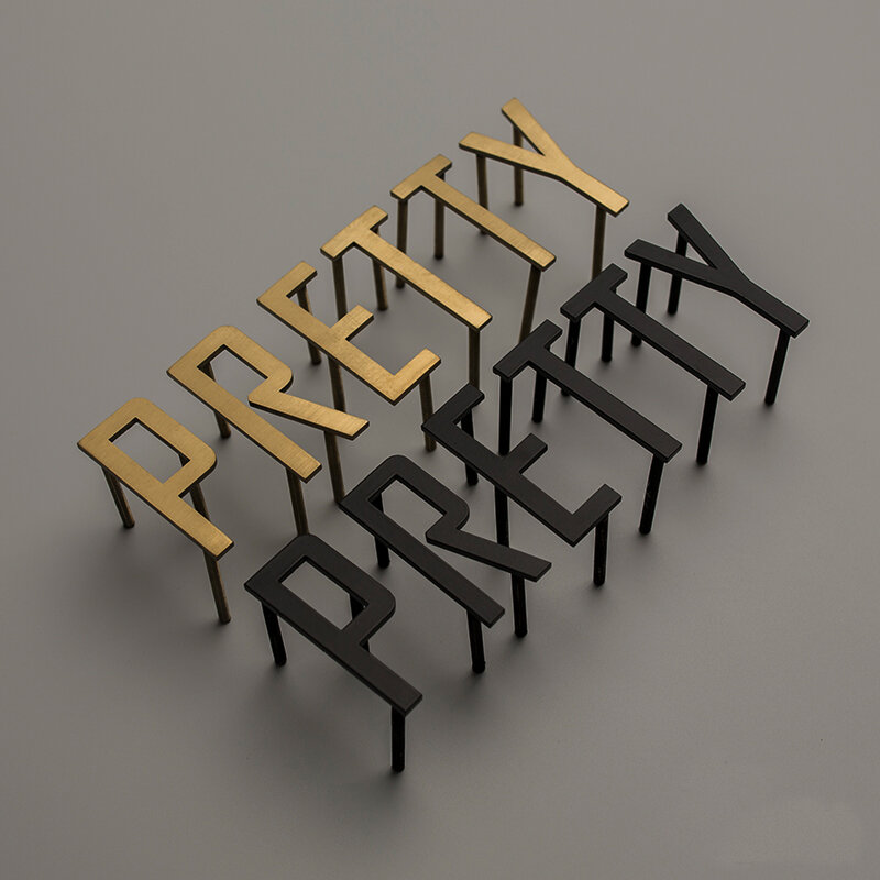 Letras de acero inoxidable cepillado sólido cortadas con láser hechas a medida, letrero de tienda de metal dorado chapado