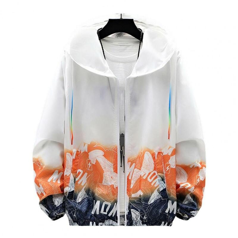 Men Jacket Sun Protection Hooded Jacket with Pockets Quick Drying Anti-wrinkle Windbreaker for Men Shoes Print Gradient Design