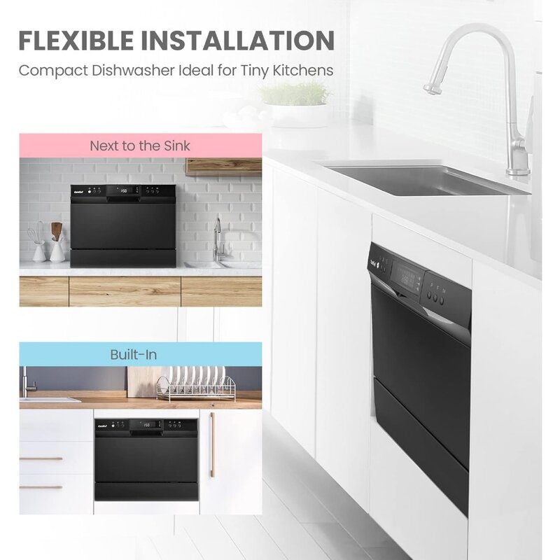 Countertop Dishwasher, Energy Star Portable Dishwasher, 6 Place Settings & 8 Washing Programs, Speed