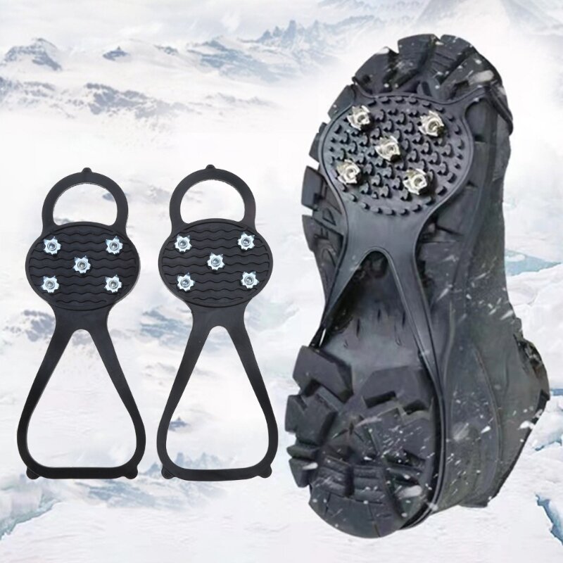5 أسنان قابض الجليد للأحذية والأحذية ذات القابض غير القابل للانزلاق المسامير مخلب الجليد المربط الأشرطة للمشي لمسافات طويلة