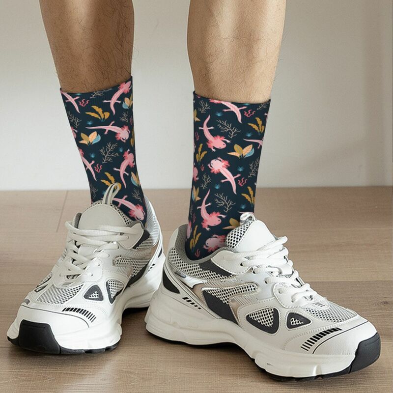 Calcetines deportivos Axolotl de poliéster para hombre y mujer, calcetín de animales marinos, rosa, primavera, verano, otoño e invierno, novedad