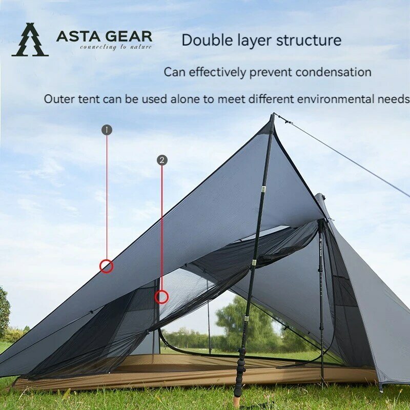 Asta gear yun chuan両面シリコンコーティングされたピラミッド、15dナイロン、rodlessキャンプとハイキング、屋外超軽量テント、両面