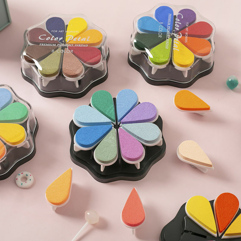 Sunflower petals 8-color cute ink pad for cardmaking ink pad DIY finger painting ink pad, hand account rubber stamp accessories