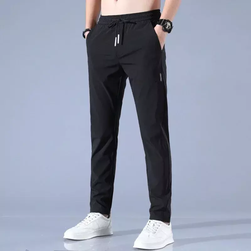 2024 Summer Thin Feet Casual Pants Men's Ice Silk Pants Breathable Fashion Casual Pants Harajuku