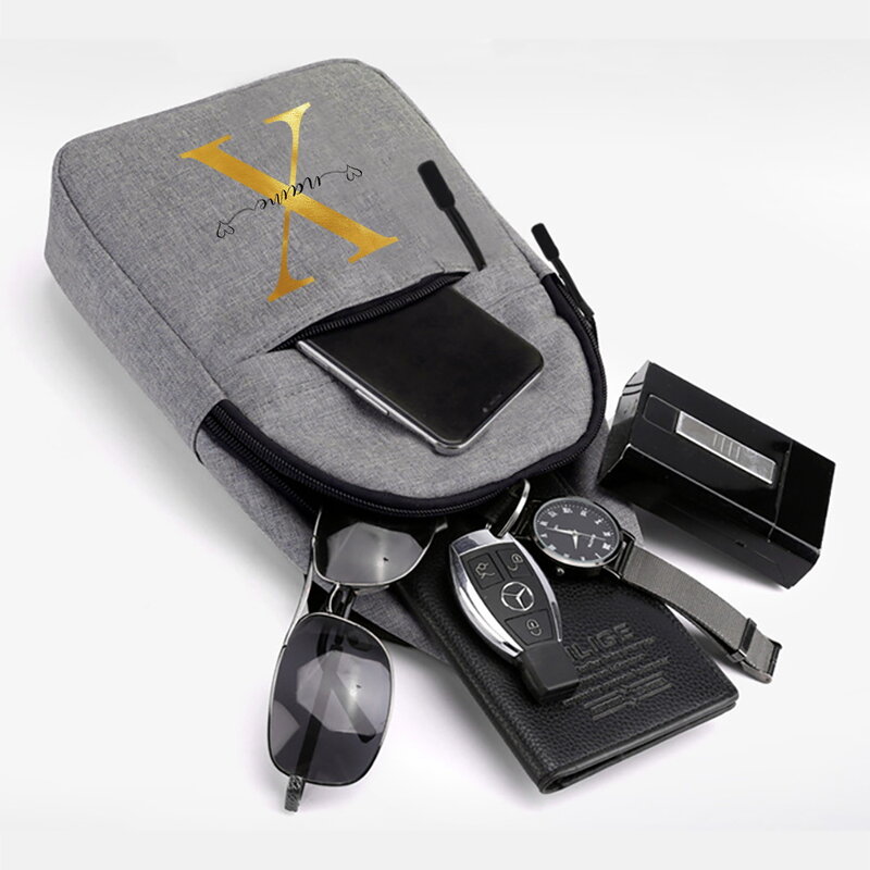 Bolso de pecho multifunción para hombre, bandolera con nombre personalizado, estampado de letras, antirrobo, de viaje, con carga USB
