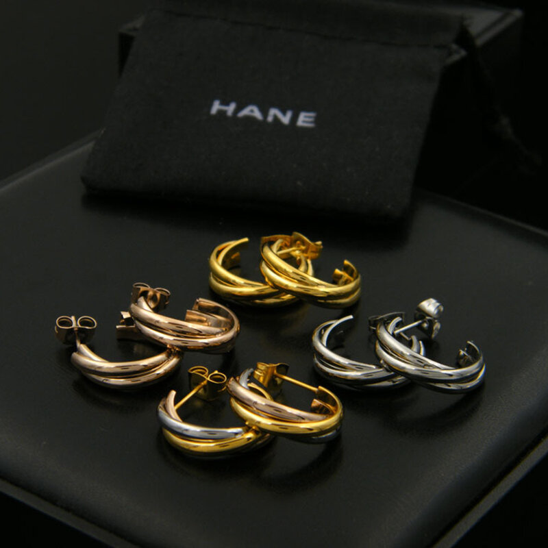 Hochwertige Mode Drei-Ring dreifarbigen C-förmigen Ring exquisite Ohr stecker Ohrring für Frauen Hochzeit Modeschmuck