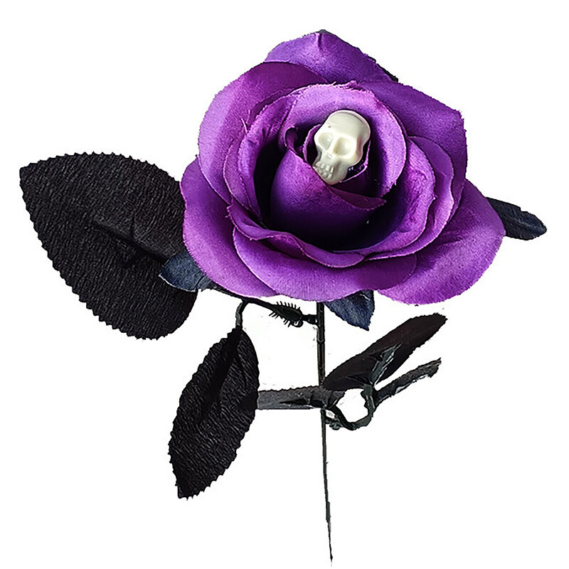 Flor rosa artificial para cosplay, flor falsa, flor de horror, suprimentos de Halloween, acessórios de fantasias, preto, 1pc
