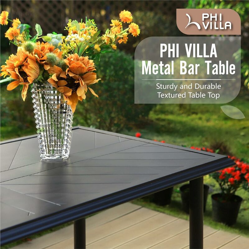 Outdoor Counter Table and Chairs,Swivel Bar Chairs with Cushion and Seats,Rectangular Metal bar Table,Patio Dining Set