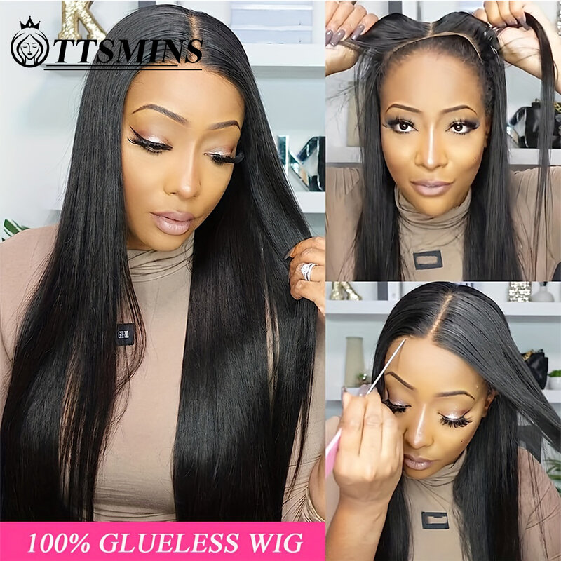 Ready To Wear Glueless Wigs Human Hair Pre Plucked 5x5 Straight Lace Front Wigs Human Hair Pre Cut Lace 180%For Beginners 34inch