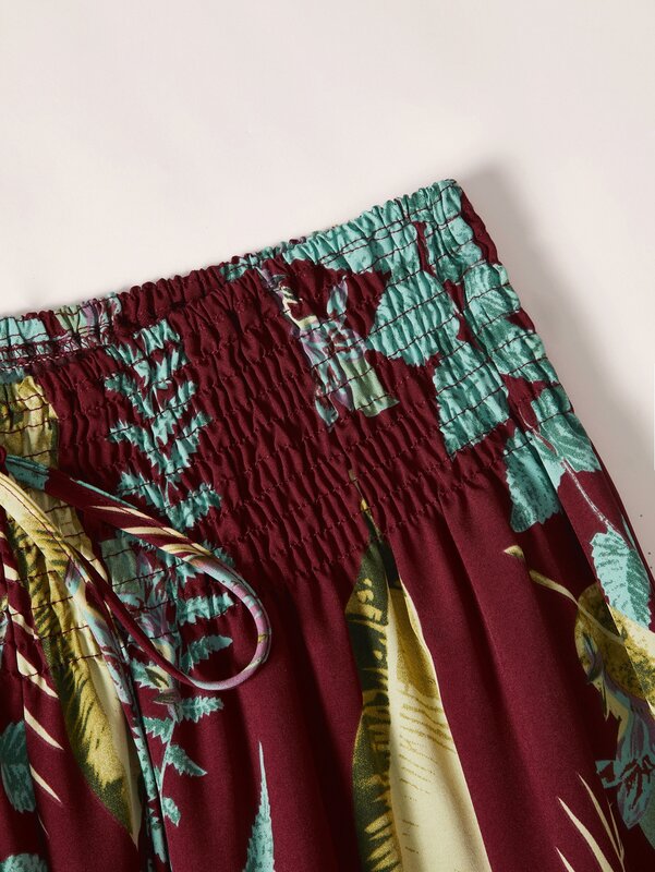 Женские повседневные брюки, женские эластичные брюки с тропическим принтом, легкие эластичные широкие брюки
