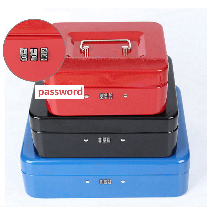 Portable Security Safe Box Senha Bloqueio Dinheiro Jóias Armazenamento Metal Box com Bloqueio para Home School Office Security Cash Key Boxs