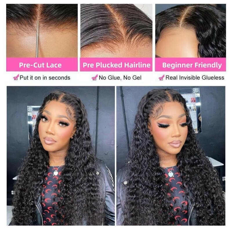 Hd Transparent Lace Human Hair Wigs Preplucked Curly Lace Frontal Deep Wave Glueless Wig Human Hair Ready To Wear Lace Wig
