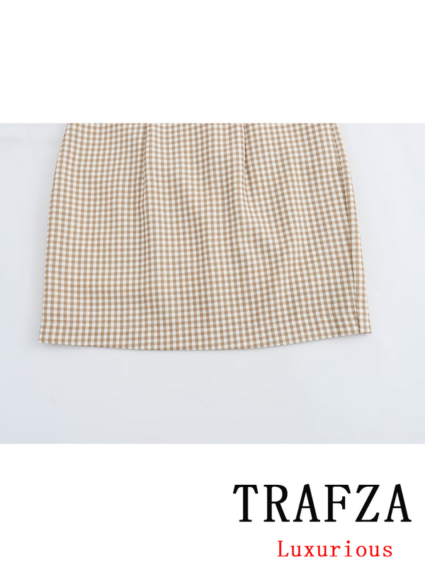 TRAFZA-Vestido largo informal a cuadros para mujer, prenda con cuello Halter y cremallera para playa, moda de verano, 2024