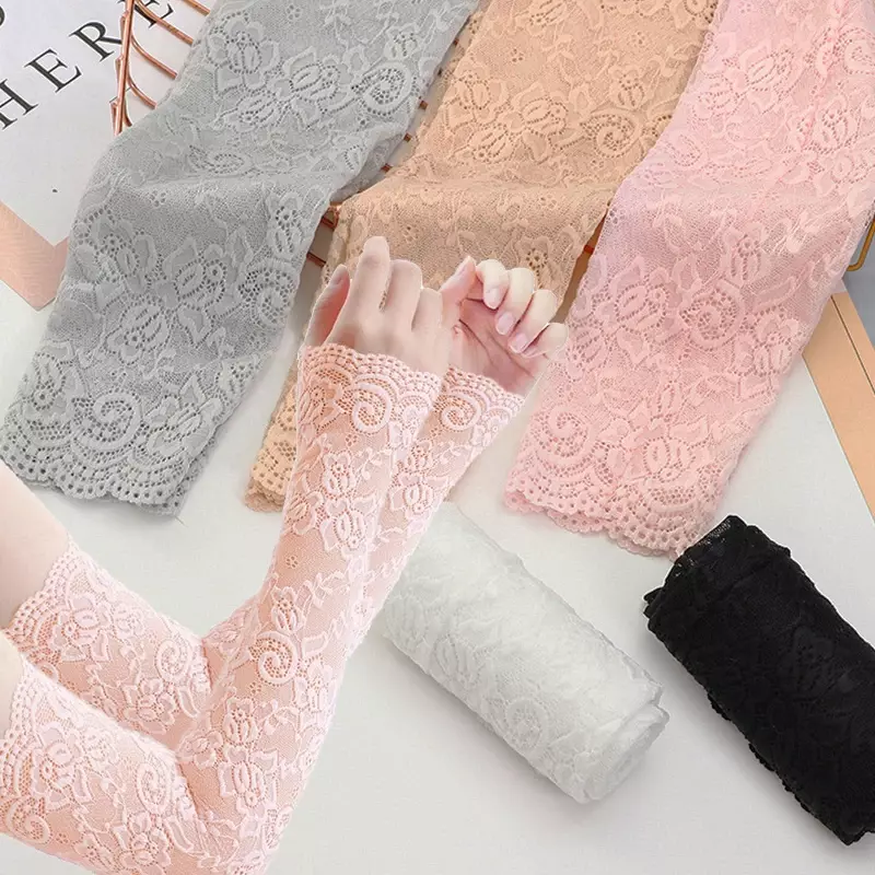 Кружевная перчатка Женские, летние, однотонные, с цветочным принтом, без пальцев, эластичные, до локтя