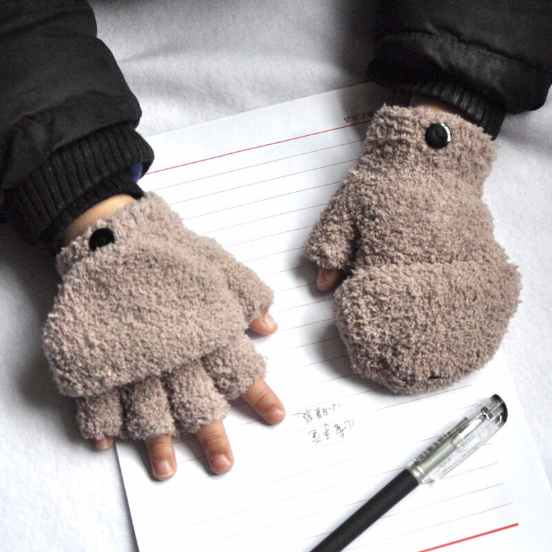 Pluszowe zagęszczane ciepłe dziecięce rękawiczki dziecięce uczeń zimowe rękawiczki koralowe polarowe klapki pełne rękawiczki dla 5-11Y dziecięce rękawiczki